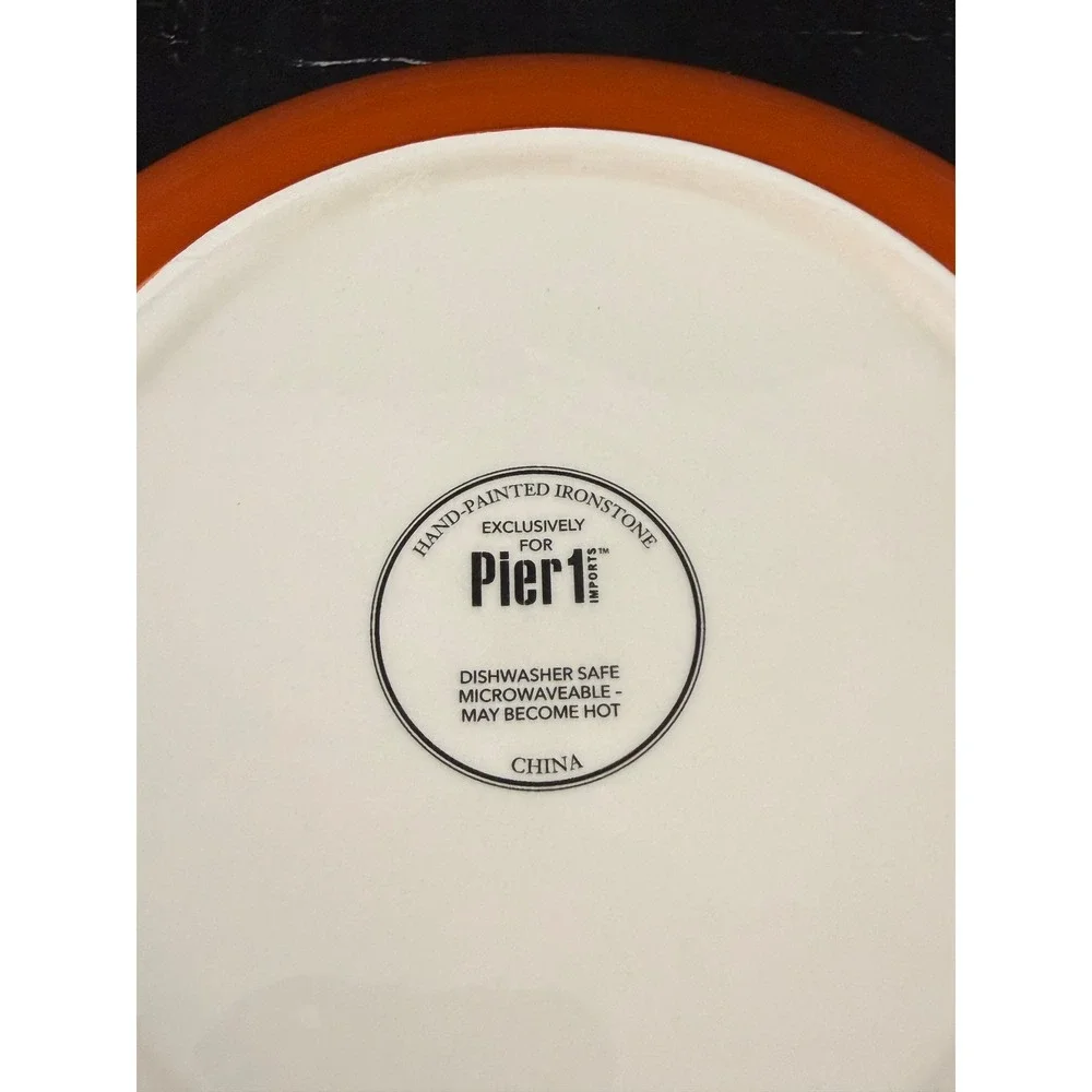 Vintage Pier 1 Imports Hand Painted Ironstone Orange Rooster 9in Bowl